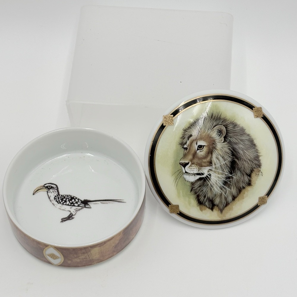 Lynn Chase African Portraits Lion Trinket Box Porcelain 1995 Safari Vintage